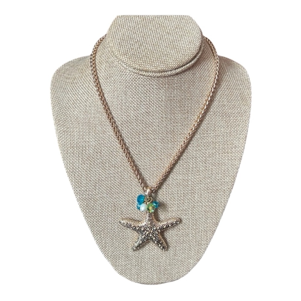 Starfish Pendant Necklace with Blue Accents